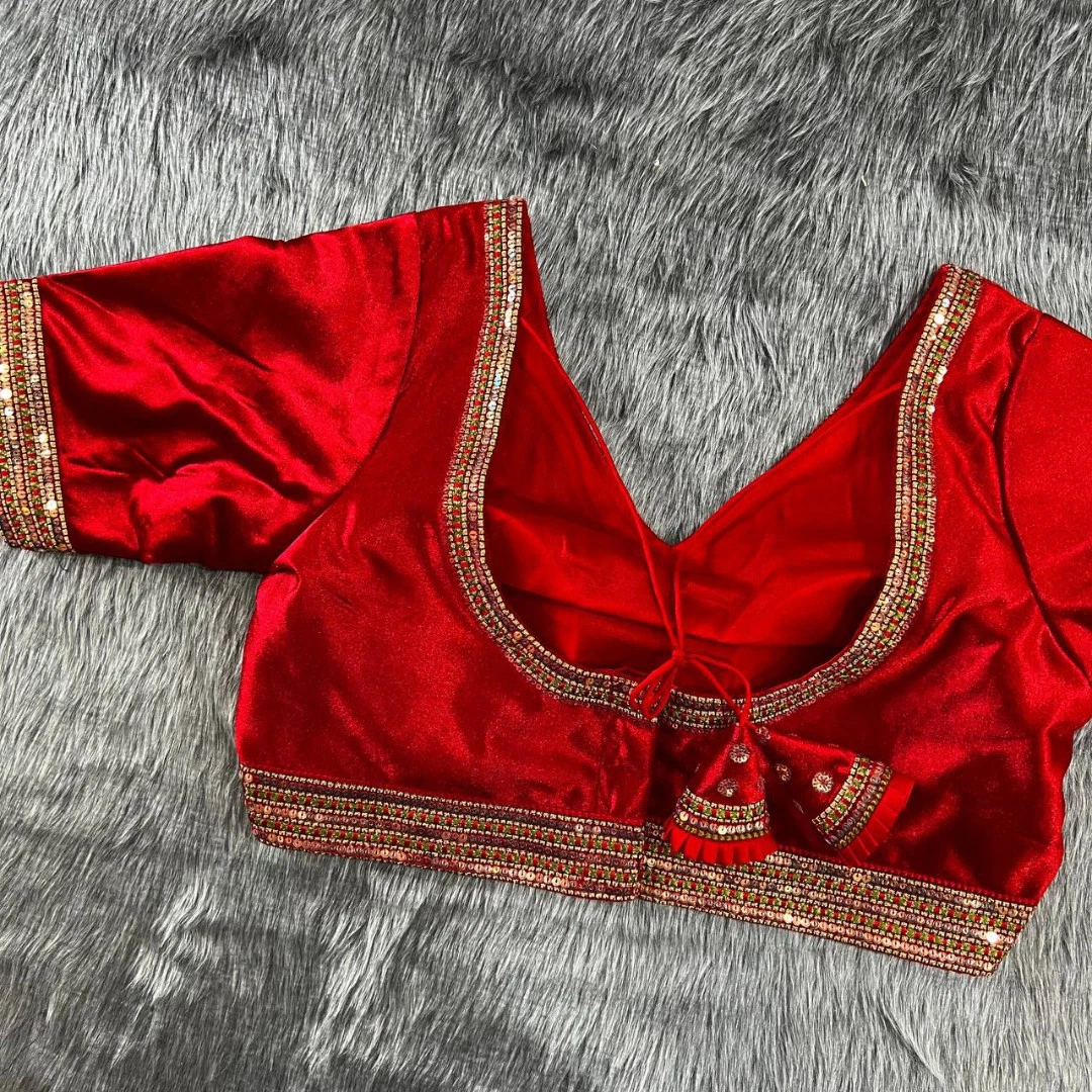 Red velvet heavy embroidery bridal wedding blouse
