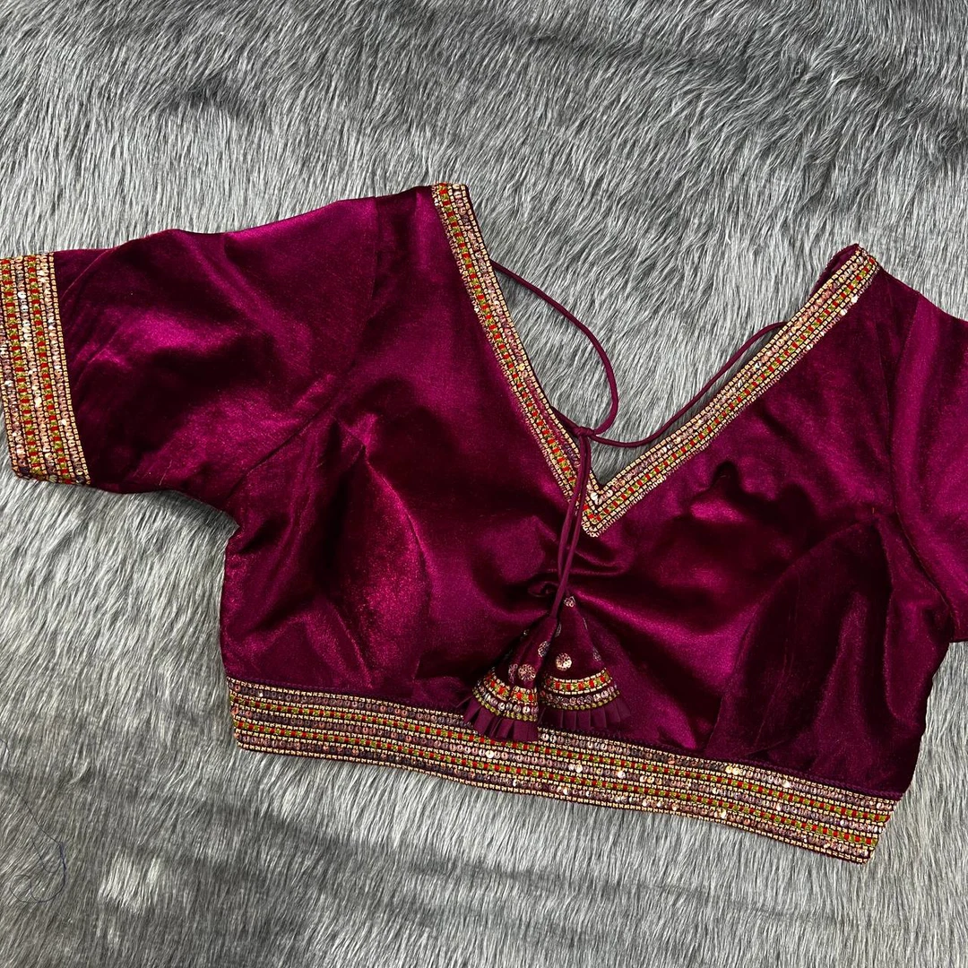 Pink color velvet heavy embroidery bridal wedding blouse