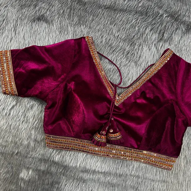 Pink color velvet heavy embroidery bridal wedding blouse