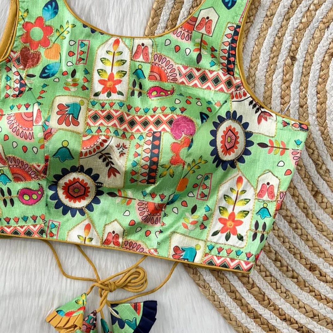 Multicolor Green Floral Printed Blouse