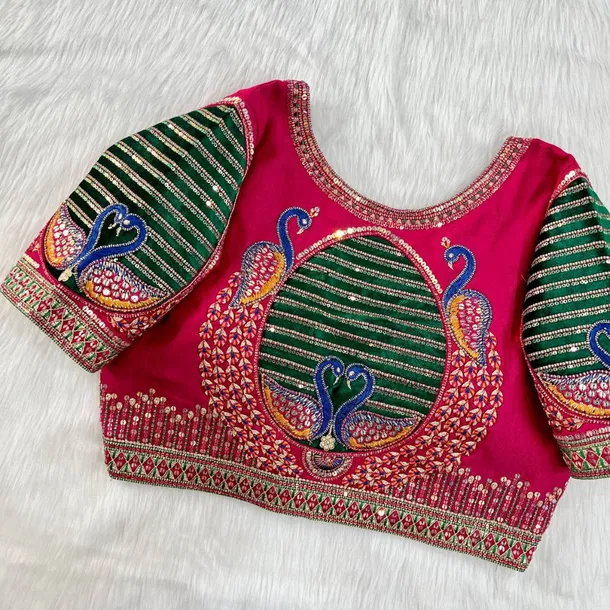 Pink Color Heavy Embroidered Bridal Wedding Blouse