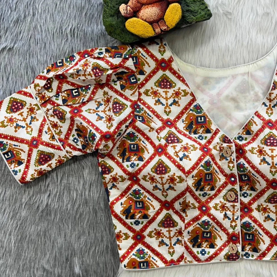 Off White Puff Sleeve Patola Print Cotton Blouse