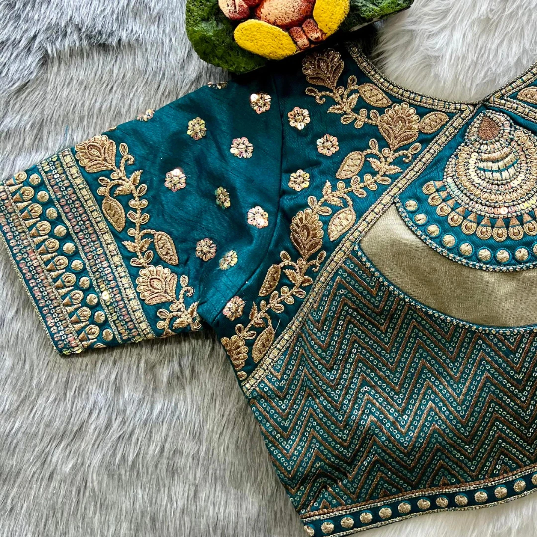 Morpeach Color Gold Jari & Rainbow Embroidery Wedding Blouse