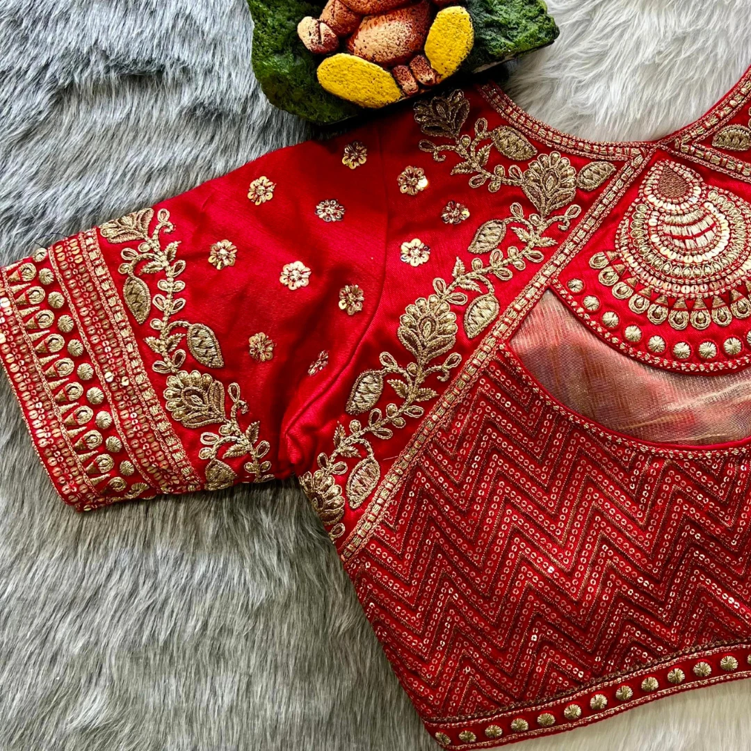 Red Color Gold Jari & Rainbow Embroidery Wedding Blouse