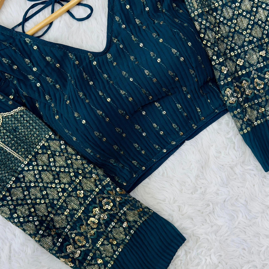 Stylish Georgette Blouse with Sequins and Pannell Sleeves