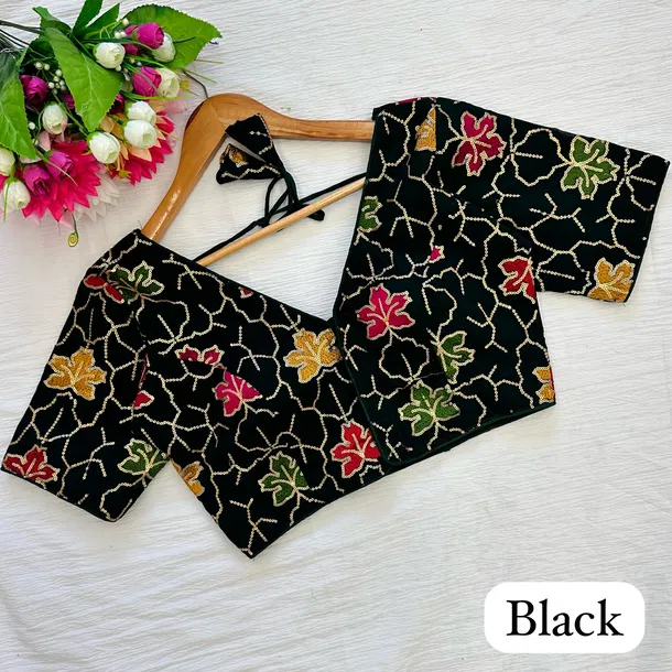 Black Color Georgette Silk Blouse with Vibrant Embroidery