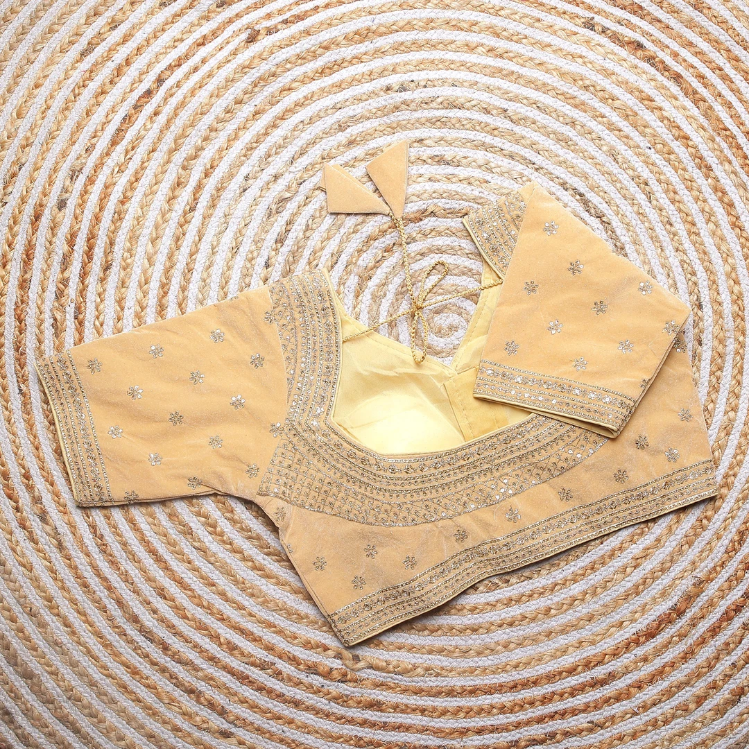 Cream Color Blouse with Heavy Embroidery and Sequin Touch-Up