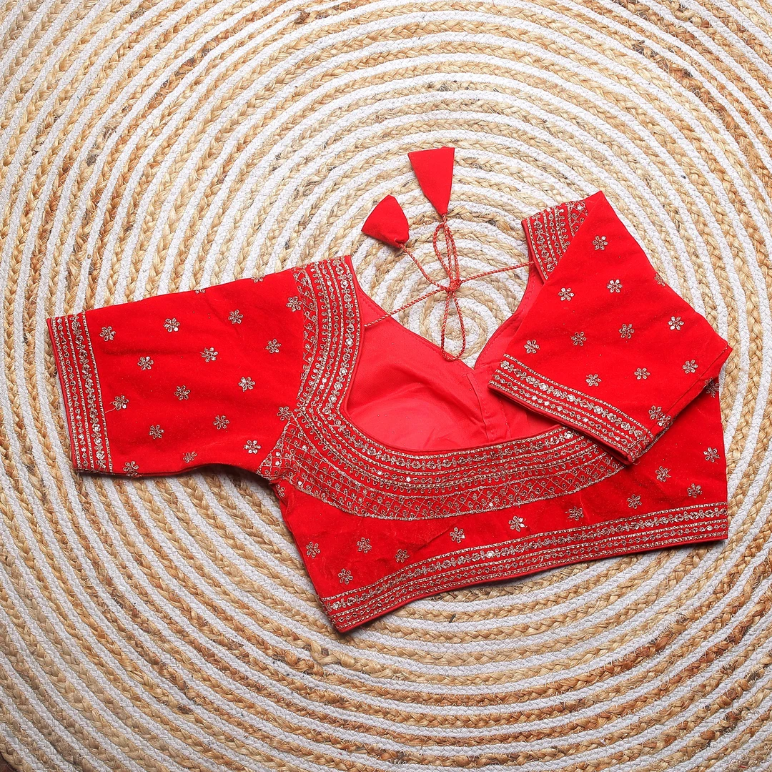 Red Color Blouse with Heavy Embroidery and Sequin Touch-Up